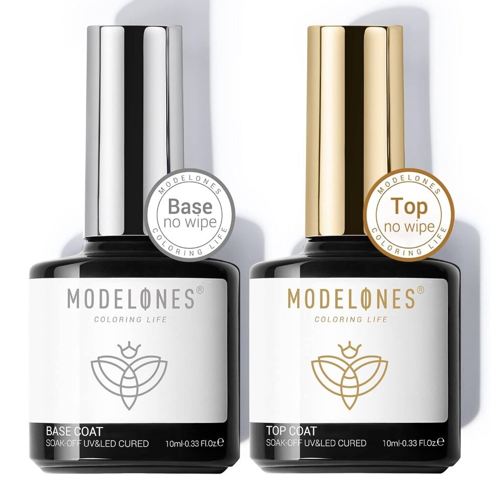 Gel Top Coat and Base Coat, 2 Pcs No Wipe Clear Base and Top Coat Set for Gel Na